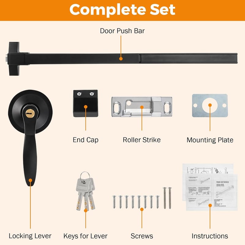 BEAMNOVA 41 in Door Panic Bar Exit Device Commercial Push Exterior Lever Lock Key Set Gate Roller Strike Plate End Cap Metal Universal Emergency Hardware, for 41-53 Inch Wide Door - Image 3